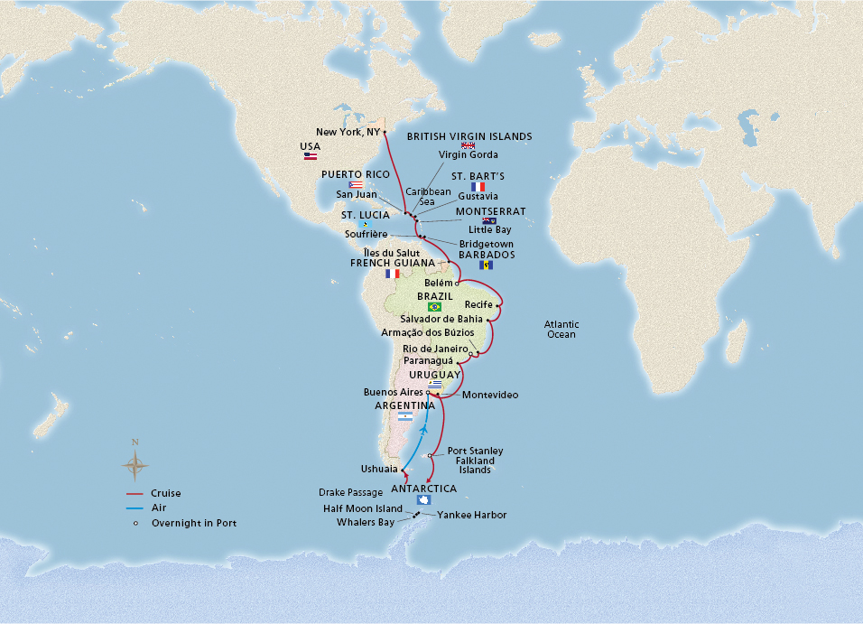 Map of the From New York to Antarctica itinerary