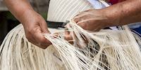 Hands in the process of weaving a straw hat