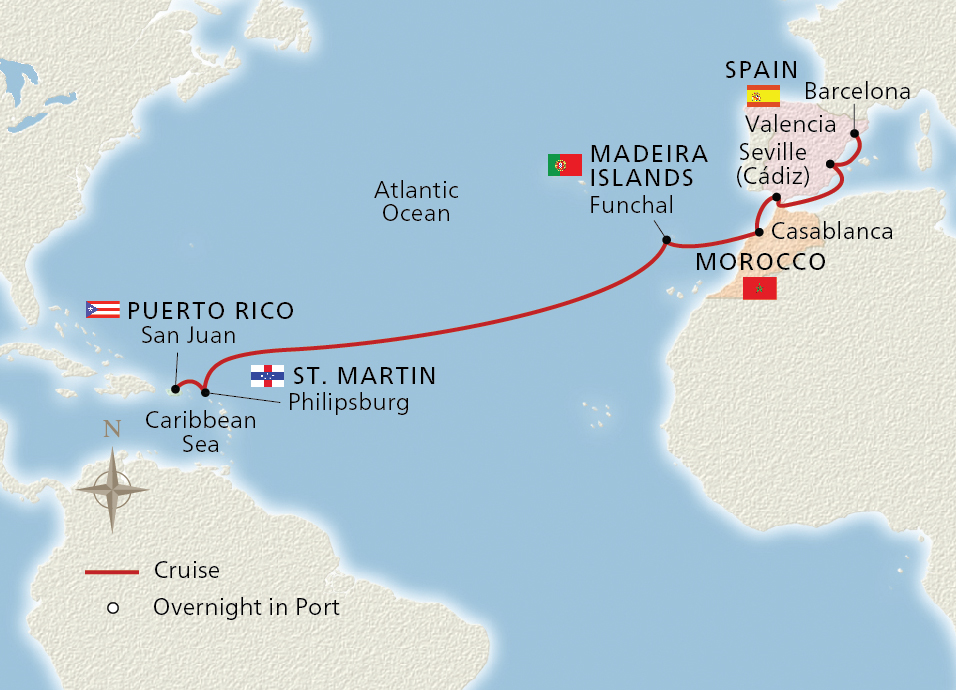 West Indies to Iberia Map