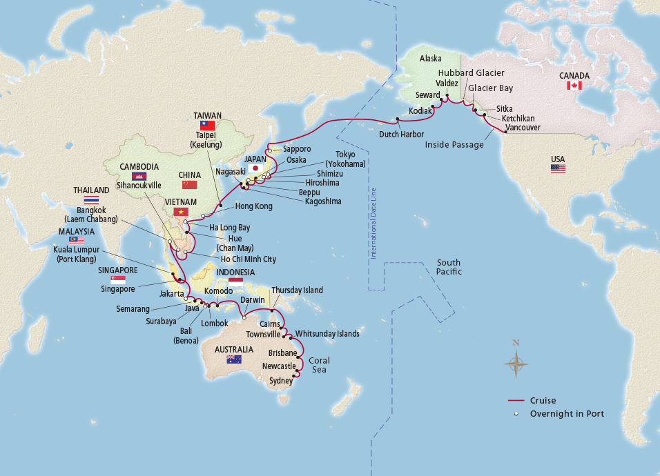 Map of the Australia, Asia & Alaska itinerary