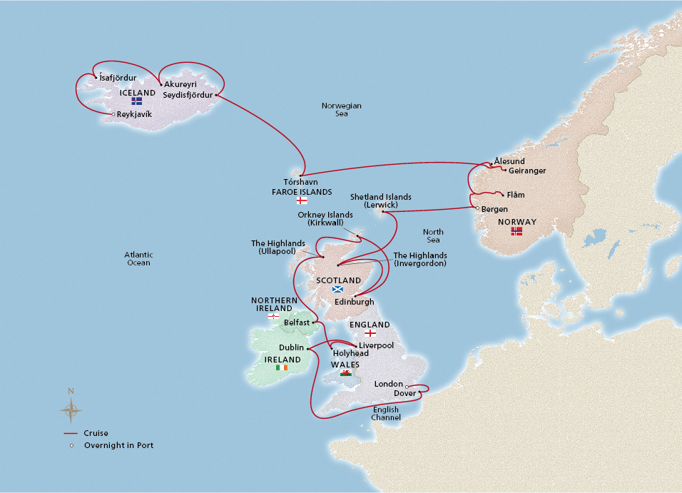 Map of the British Isles & Iceland Explorer itinerary