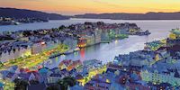 Aerial view of Bergen, Norway at sunset