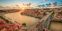 Aerial view of Porto, Portugal at sunset