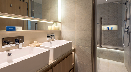 Bathroom sinks of Explorer Suite stateroom